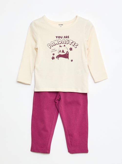 Ensemble pyjama t-shirt legging imprime 2 pieces beige