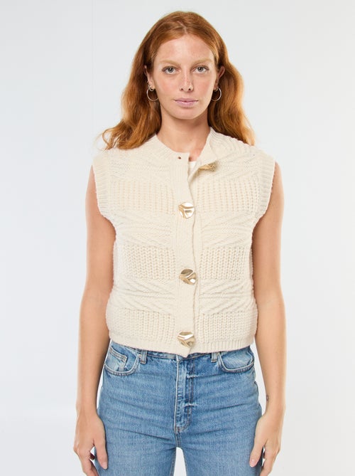 gilet-sans-manches-maille-torsadee-blanc
