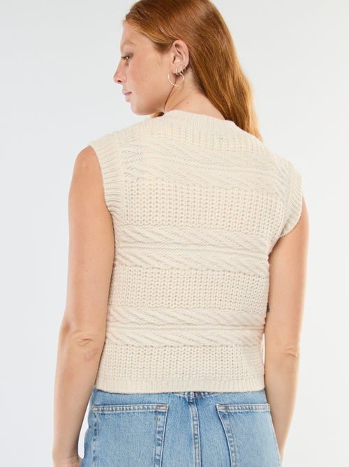 gilet-sans-manches-maille-torsadee-blanc