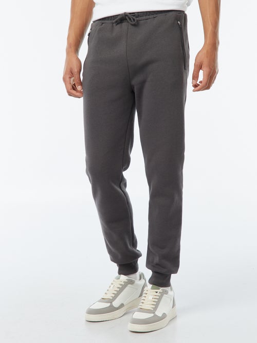 Jogging en molleton gratté avec poches zippées – Gris anthracite